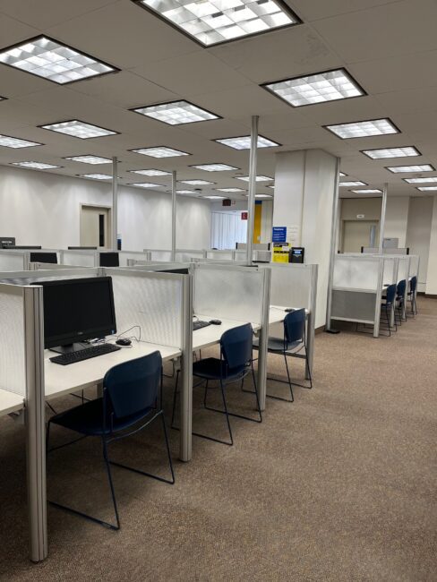 Open area with computers in carrels